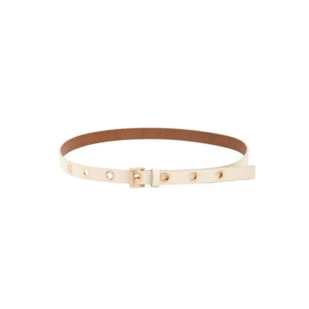 All Saints L-XL Ivory Genuine Leather Gold Tone Eyelet Belt